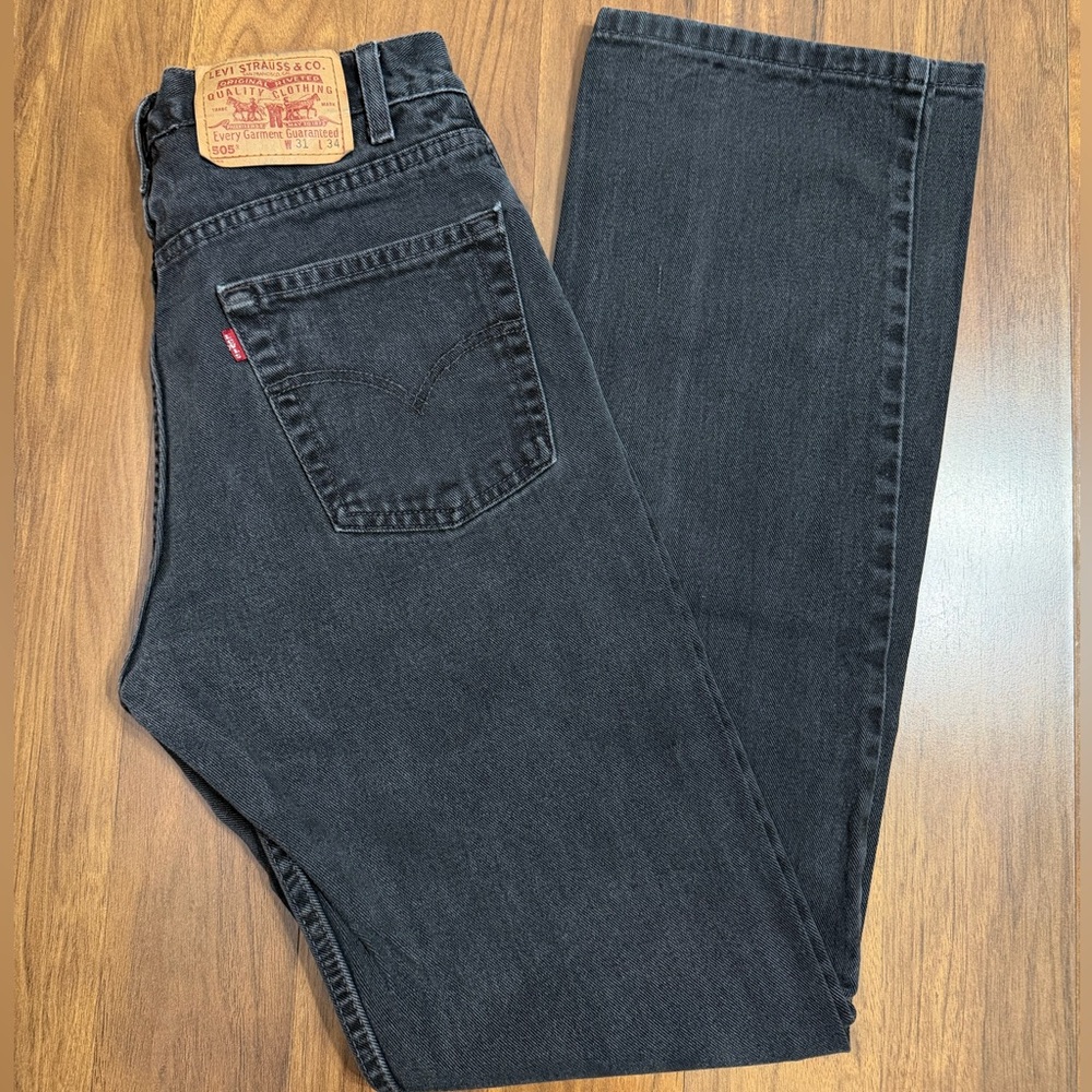 Vintage Levi's 505 Regular Fit Charcoal Straight Jeans Size W31 L34 - Picture 2 of 13